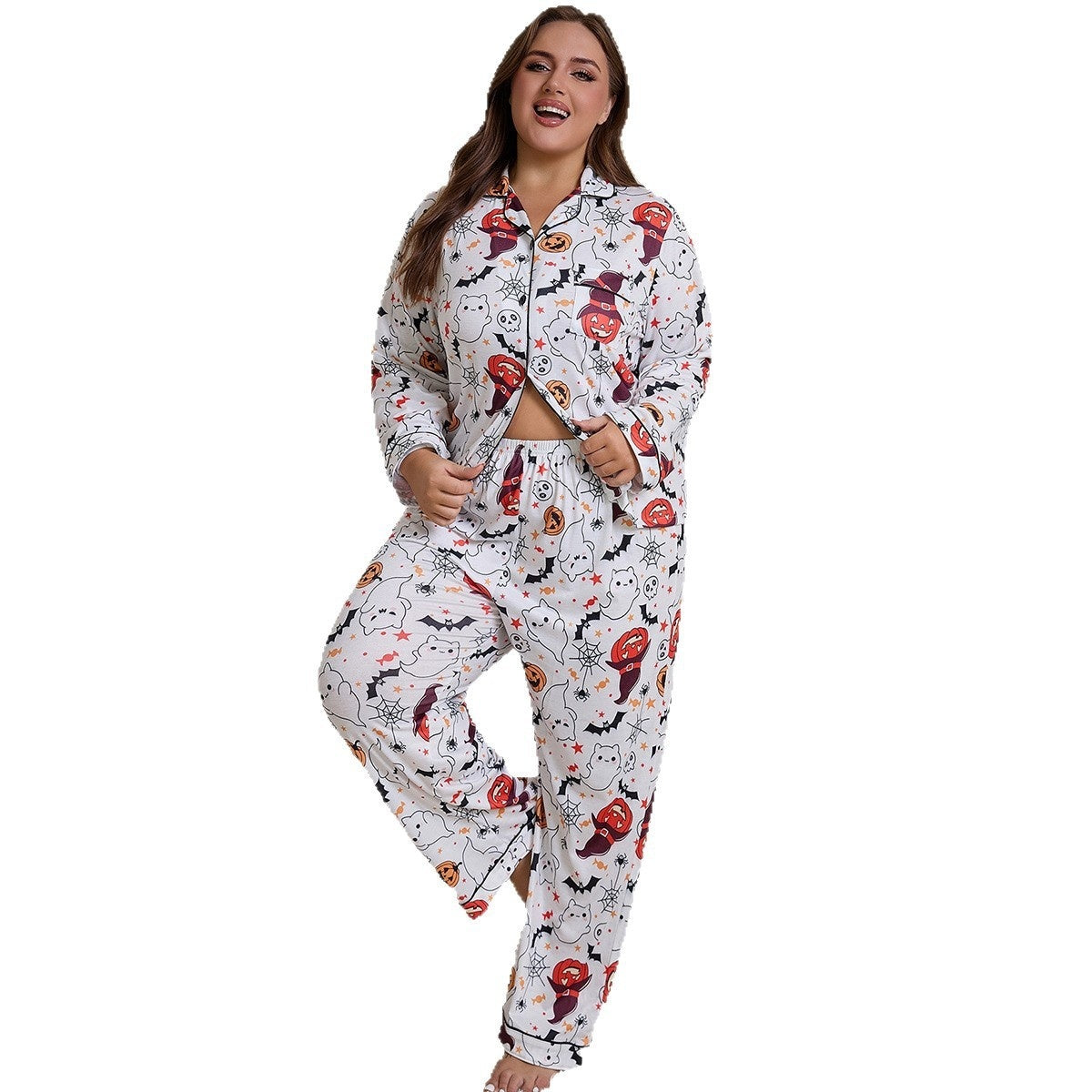 Women's Fat Woman Pajamas Cardigan Long Sleeve Pants Homewear Suit