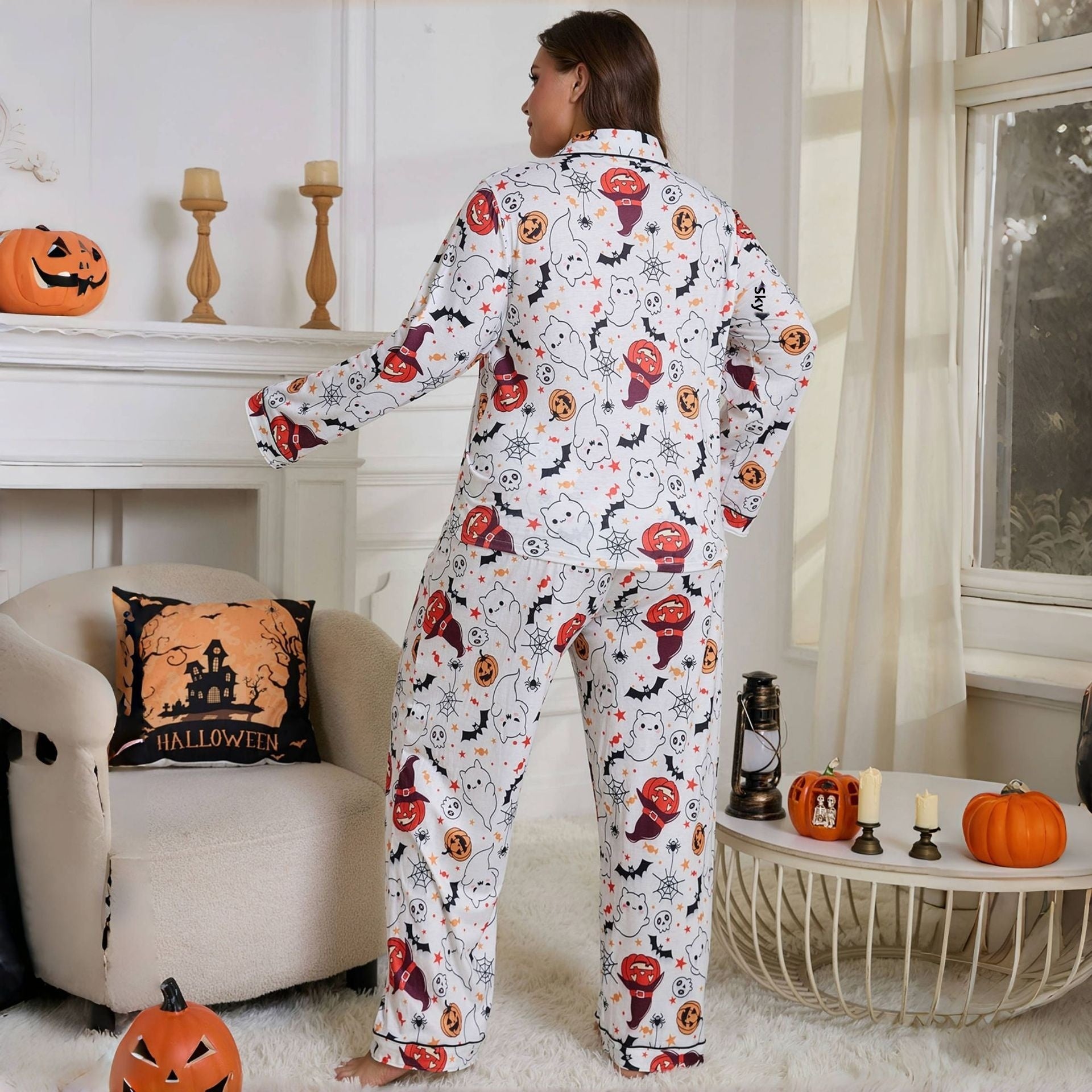 Women's Fat Woman Pajamas Cardigan Long Sleeve Pants Homewear Suit