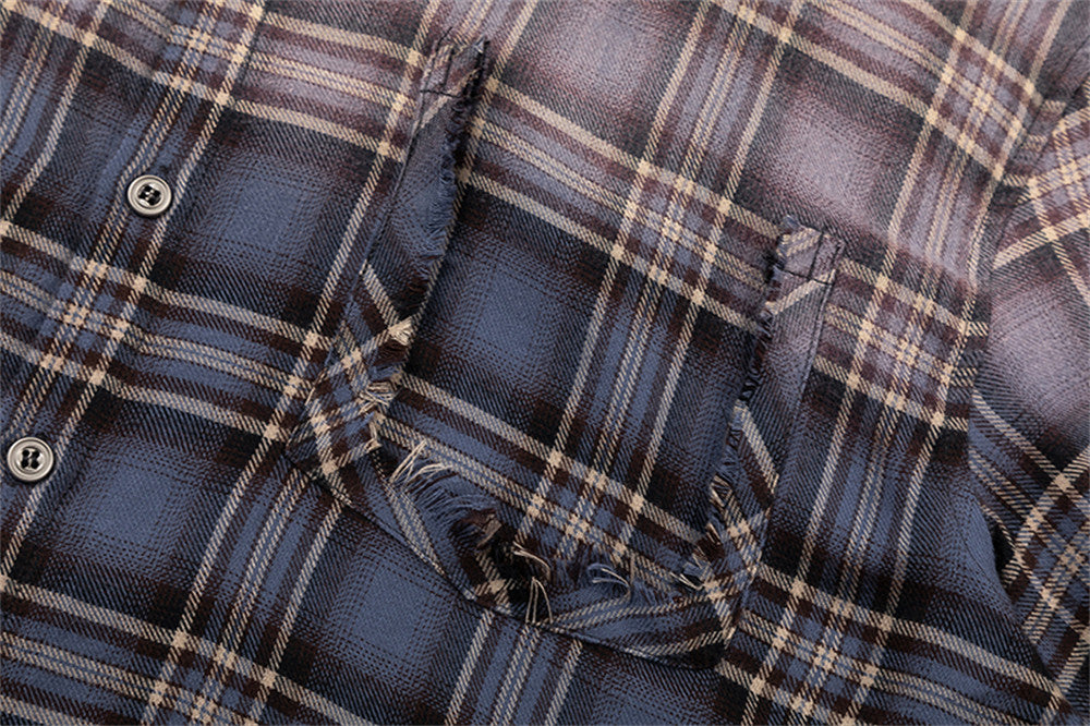 Gradient Short Sleeve Plaid Shirt Men