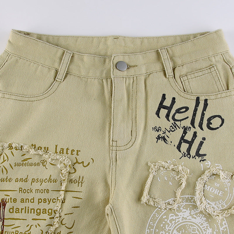 Women's Pants American Style Printed Jeans Skin