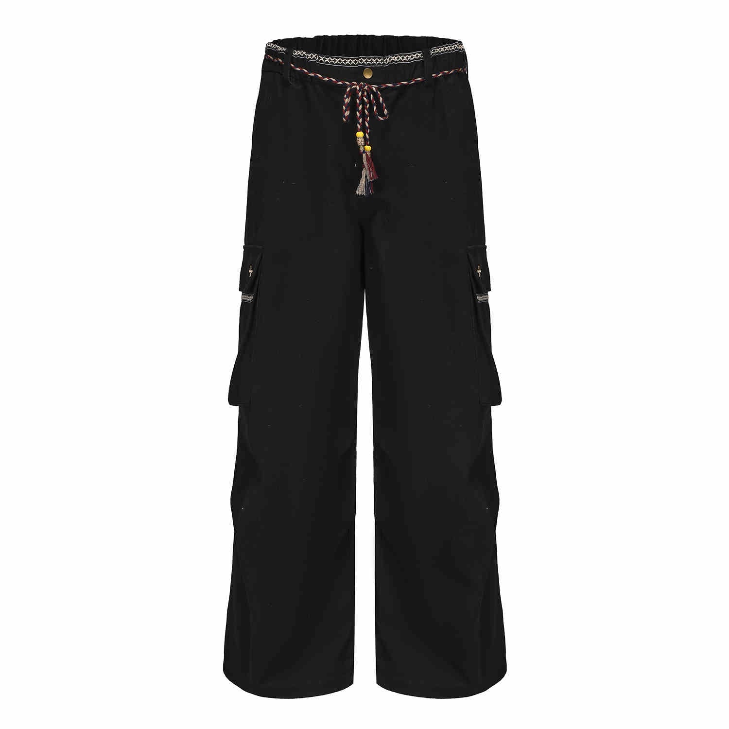 Ribbon Waist Strap Wide-leg Workwear Straight-leg Pants