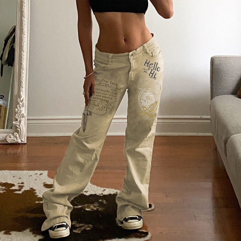 Women's Pants American Style Printed Jeans Skin