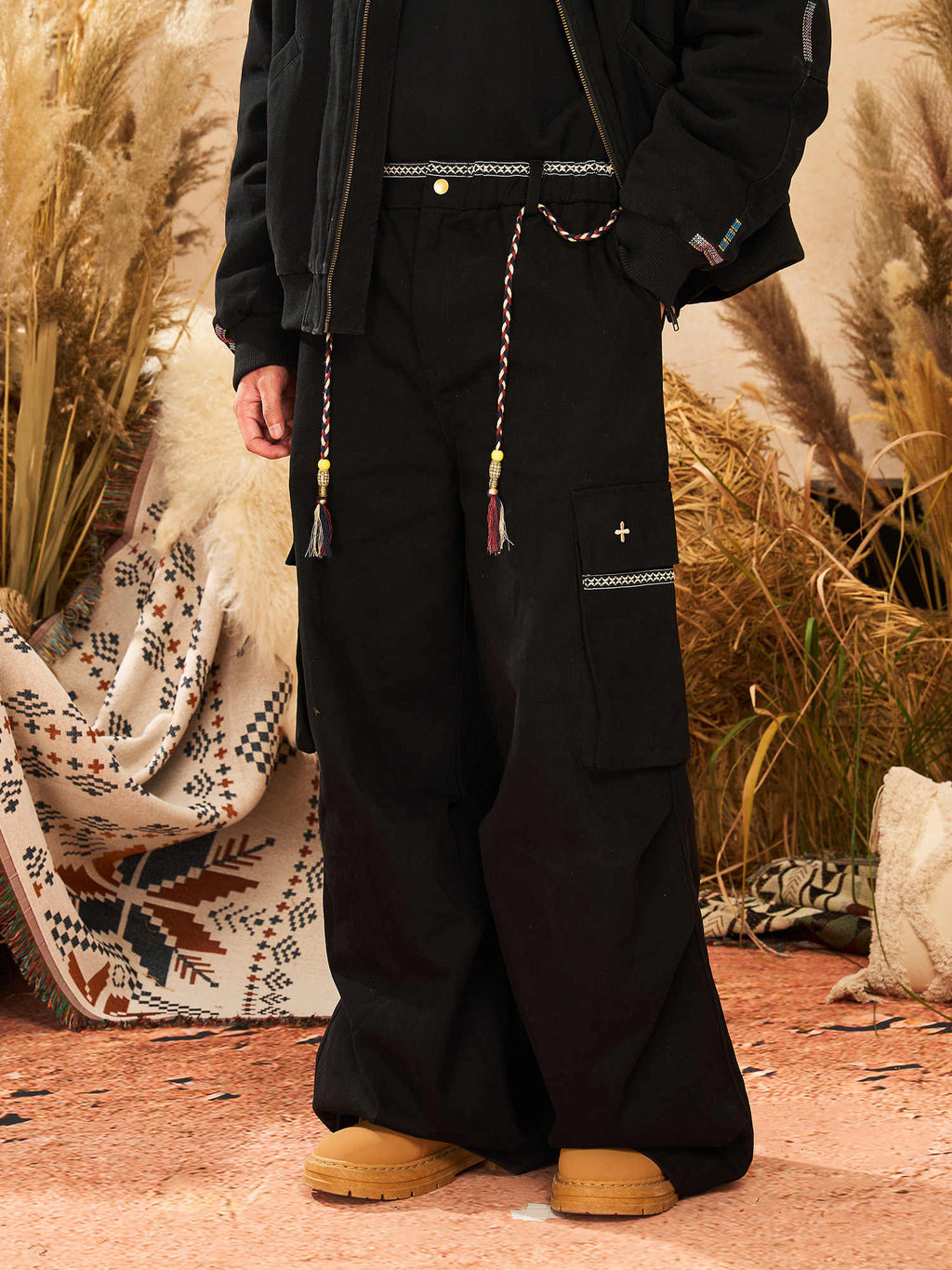 Ribbon Waist Strap Wide-leg Workwear Straight-leg Pants