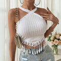 Women's Fringe Sexy Halter Top Summer New Design Short Sleeveless Shirt