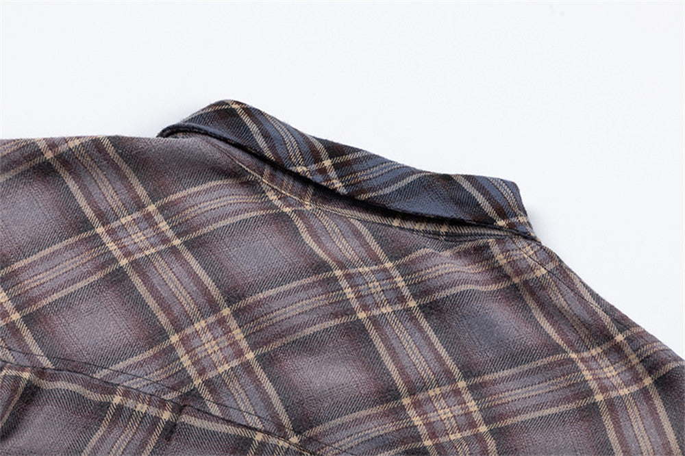 Gradient Short Sleeve Plaid Shirt Men