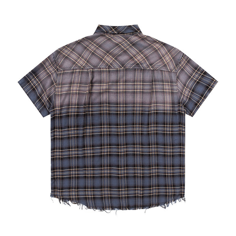 Gradient Short Sleeve Plaid Shirt Men