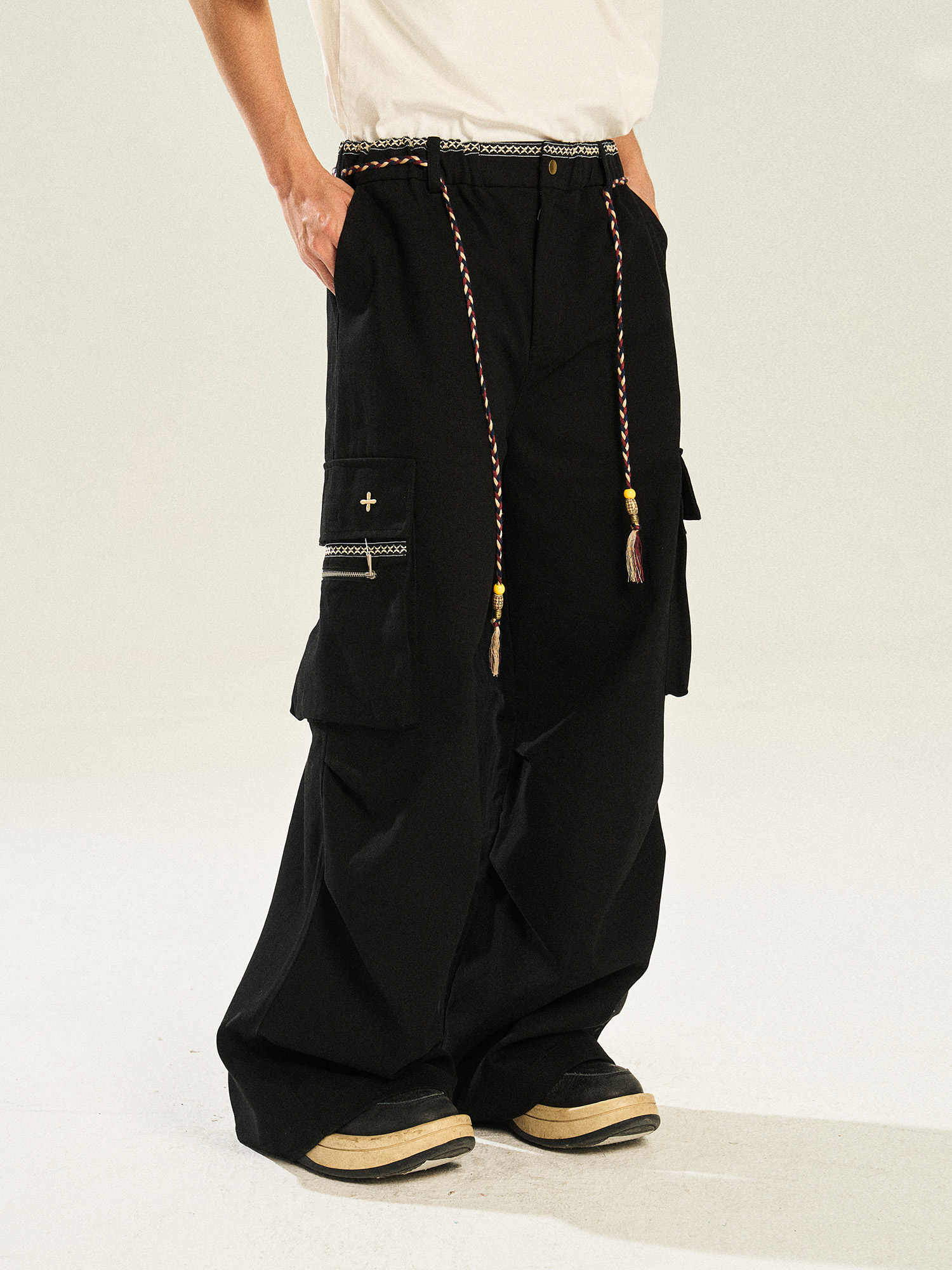 Ribbon Waist Strap Wide-leg Workwear Straight-leg Pants